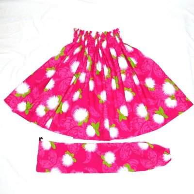 画像1: シングルパウスカート レフア柄 スカート丈７２cm ピンク