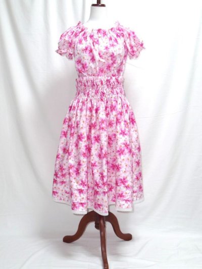 画像3: シングルパウスカート プリメリア柄 スカート丈７４cm 裾フリル仕上げ ピンク