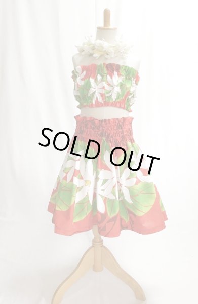 画像3: ハワイアン フラ ケイキ チューブトップ サイズ130号 ティアレ柄 レッド (a) (3)