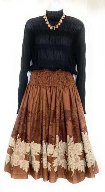 画像1: シングルパウスカート スカート丈７４cm ウル柄 ブラウン