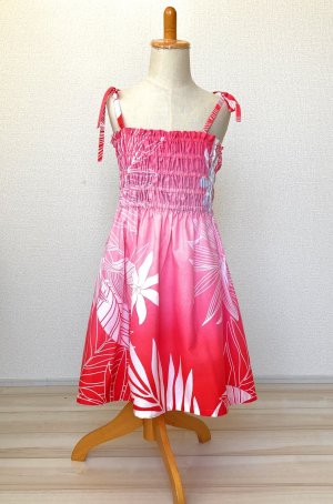 画像1: シャーリング ワンピース ケイキ（お子様用）１３０号 ティアレ柄 レッド グラデーション