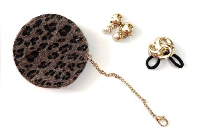 画像1: MAMARLINEセレクト ファッション・ポーチ ストラップ付き 豹柄 グレー