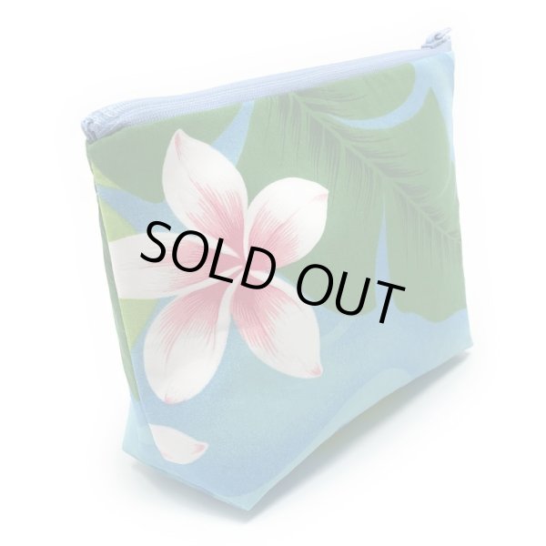 画像2: ハワイアン ファブリック ポーチ プリメリア柄 ブルー (2)