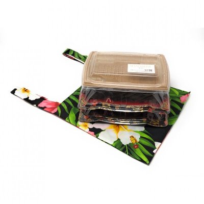 画像2: ハワイアン エコバッグ レジ袋型 お弁当サイズS ハイビスカス柄 ブラック
