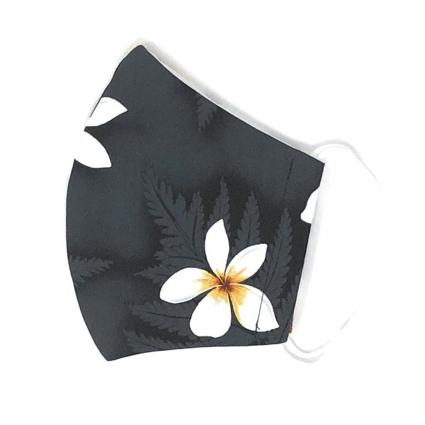 画像3: ハワイアン ファブリック ファッション・3Dマスク（扇型） プリメリア柄 ブラック Lサイズ (3)