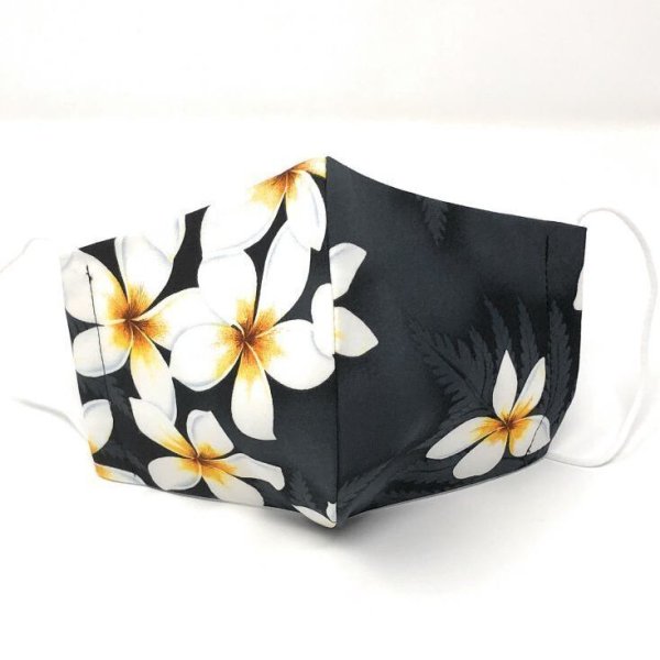 画像5: ハワイアン ファブリック ファッション・3Dマスク（扇型） プリメリア柄 ブラック Lサイズ (5)