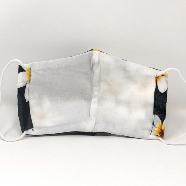 画像4: ハワイアン ファブリック ファッション・3Dマスク（扇型） プリメリア柄 ブラック Lサイズ (4)