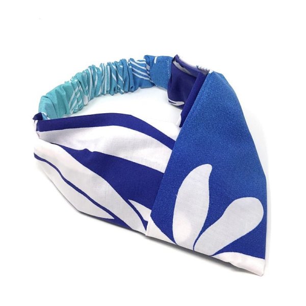 画像7: MAMARLINE（ママーライン） ハワイアン ファブリック ターバン・ヘアバンド ティアレ柄 ブルー グラーデーション (7)