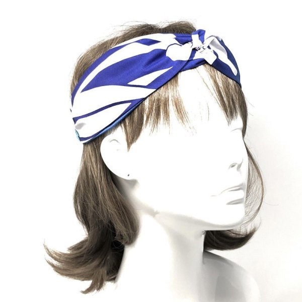 画像6: MAMARLINE（ママーライン） ハワイアン ファブリック ターバン・ヘアバンド ティアレ柄 ブルー グラーデーション (6)