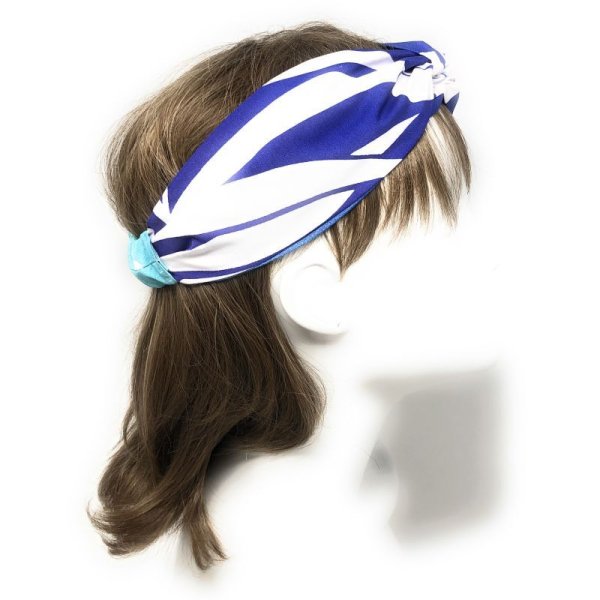 画像2: MAMARLINE（ママーライン） ハワイアン ファブリック ターバン・ヘアバンド ティアレ柄 ブルー グラーデーション (2)