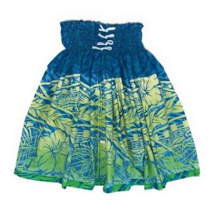 画像2: シングルパウスカート スカート丈７４cm ハイビスカス柄 ターコイズ/グリーン