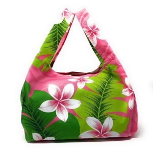 画像: ハワイアン エコバッグ レジ袋型 お弁当サイズS プリメリア柄 ピンク