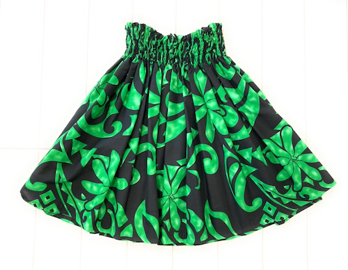 画像1: シングルパウスカート カヒコ柄 スカート丈７０cm グリーン