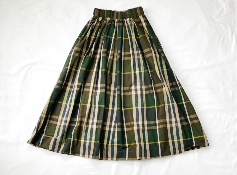 画像1: MAMARLINEセレクト タックギャザー・スカート フリーサイズ チェック柄 カーキー