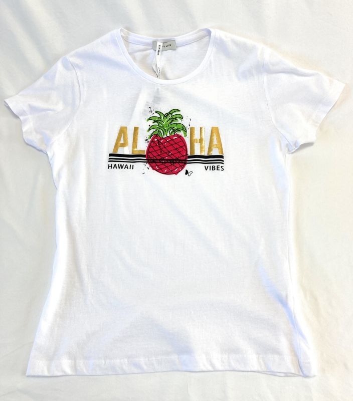 画像1: MAMARLINEセレクト　ALOHA イタリアTシャツ ホワイト　フリーサイズ 