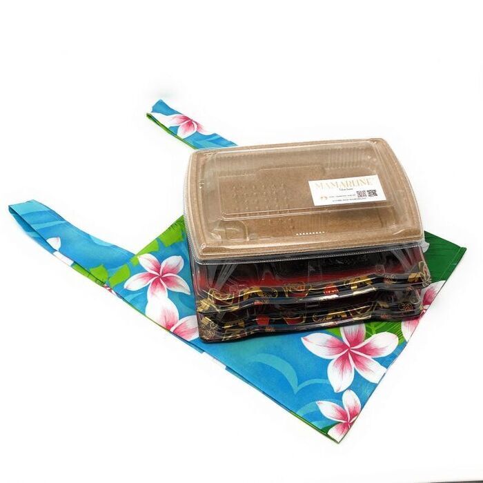 画像: ハワイアン エコバッグ レジ袋型 お弁当サイズS プリメリア柄 ブルー
