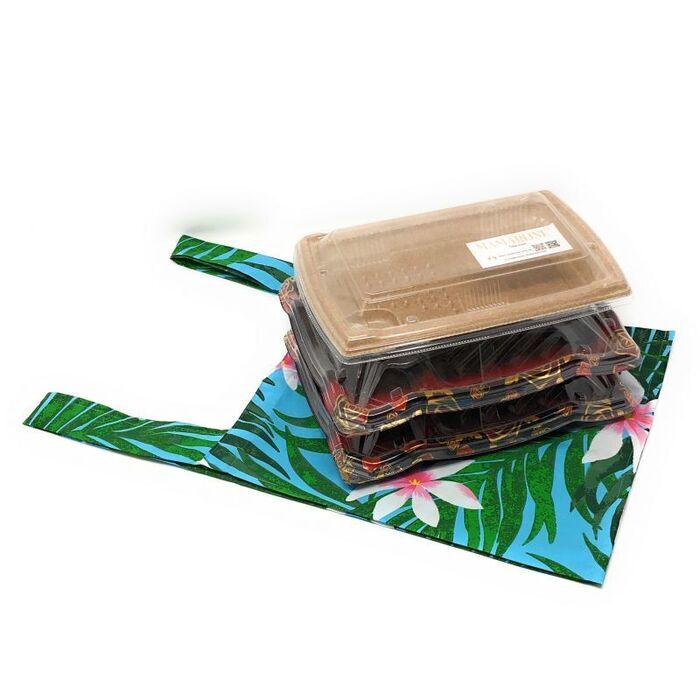 画像: ハワイアン エコバッグ レジ袋型 お弁当サイズS ティアレ柄 ターコイズ