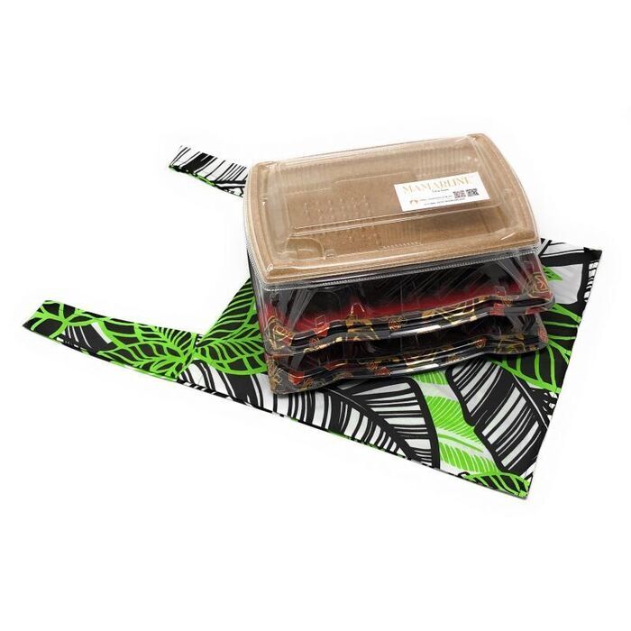 画像: ハワイアン エコバッグ レジ袋型 お弁当サイズS ジオメトリック柄 ブラック-グリーン