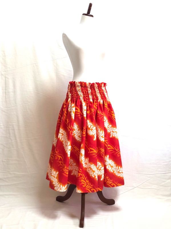 画像2: シングルパウスカート スカート丈７４cm プリメリア・レイ柄 レッド